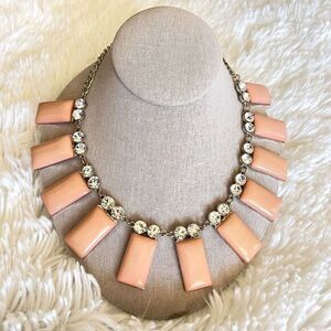 Gold Tone Statement Bib Necklace Rhinestone Peach 18.5 in + 2.5 in Ext.